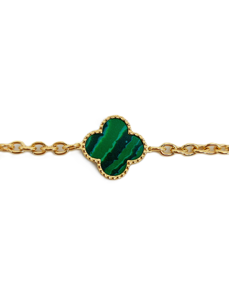 Bracciale Oro Giallo Quadrifoglio + Malachite