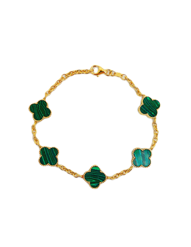 Bracciale Oro Giallo Quadrifoglio + Malachite