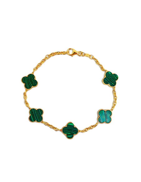 Bracciale Oro Giallo Quadrifoglio + Malachite