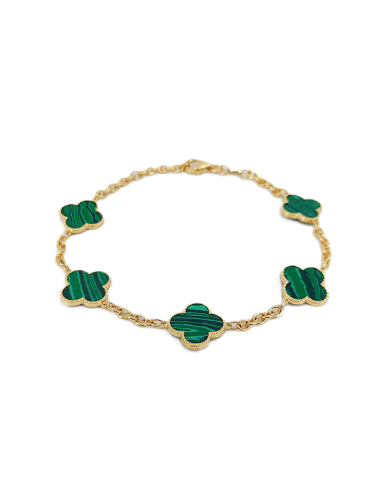 Bracciale Oro Giallo Quadrifoglio + Malachite