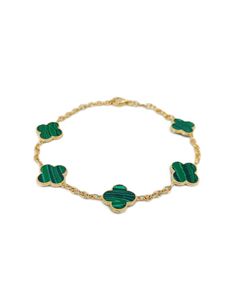 Bracciale Oro Giallo Quadrifoglio + Malachite