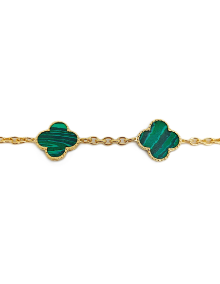 Bracciale Oro Giallo Quadrifoglio + Malachite