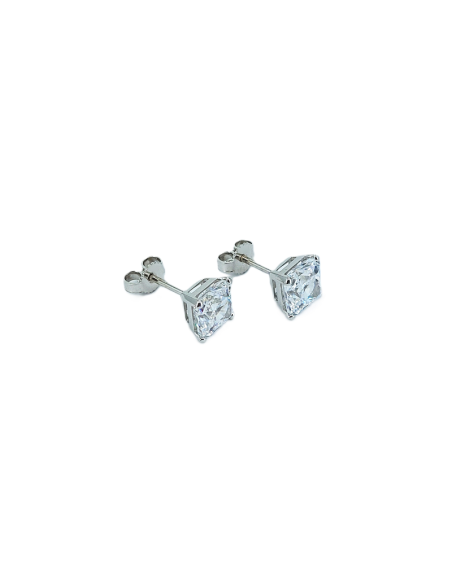 Orecchini Oro Bianco Punto Luce Quadrato Griffe 7.5 + Cubic Zirconia