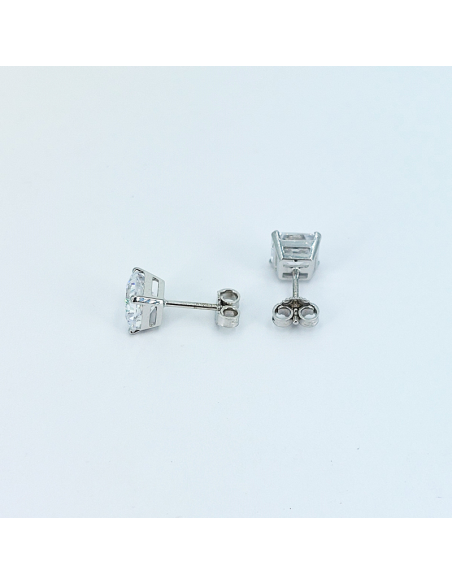 Orecchini Oro Bianco Punto Luce Quadrato Griffe 7.5 + Cubic Zirconia