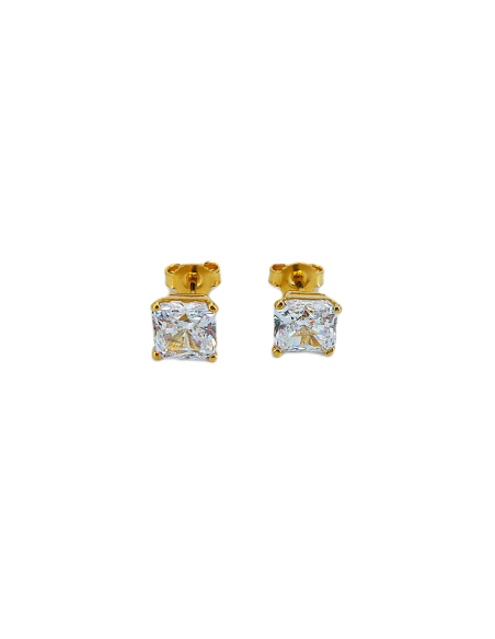 Orecchini Oro Giallo Punto Luce Quadrato Griffe 7.5 + Cubic Zirconia
