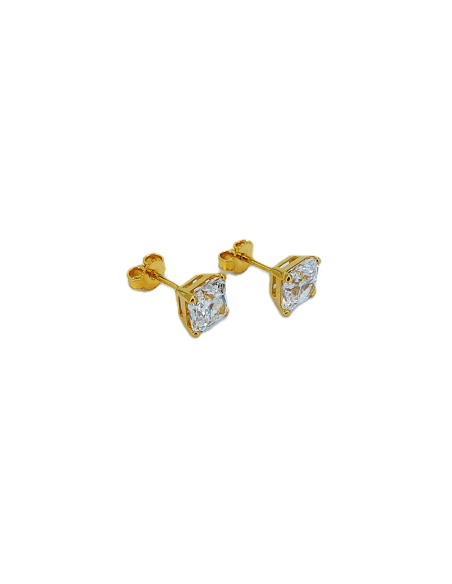 Orecchini Oro Giallo Punto Luce Quadrato Griffe 7.5 + Cubic Zirconia